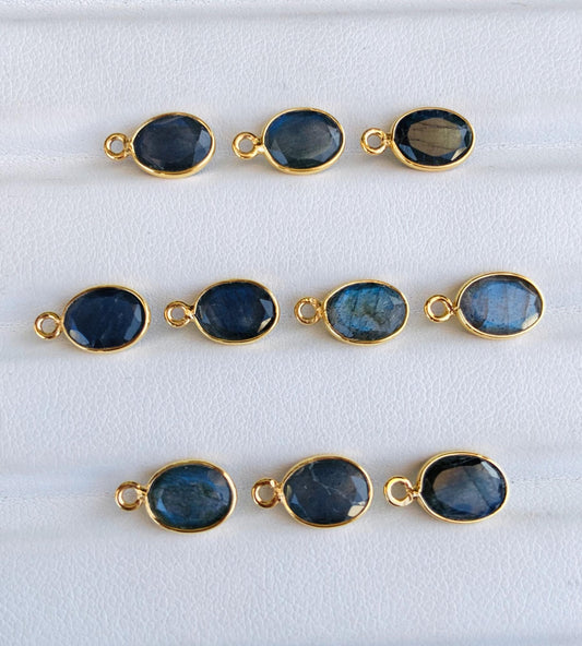 8x6 mm Faceted Labradorite Connectors ~ Oval Bezel Link ~ Silver & Gold Charm for Earrings, Bracelets, and Birthstone Jewelry Supplies - BeadsBoatInc