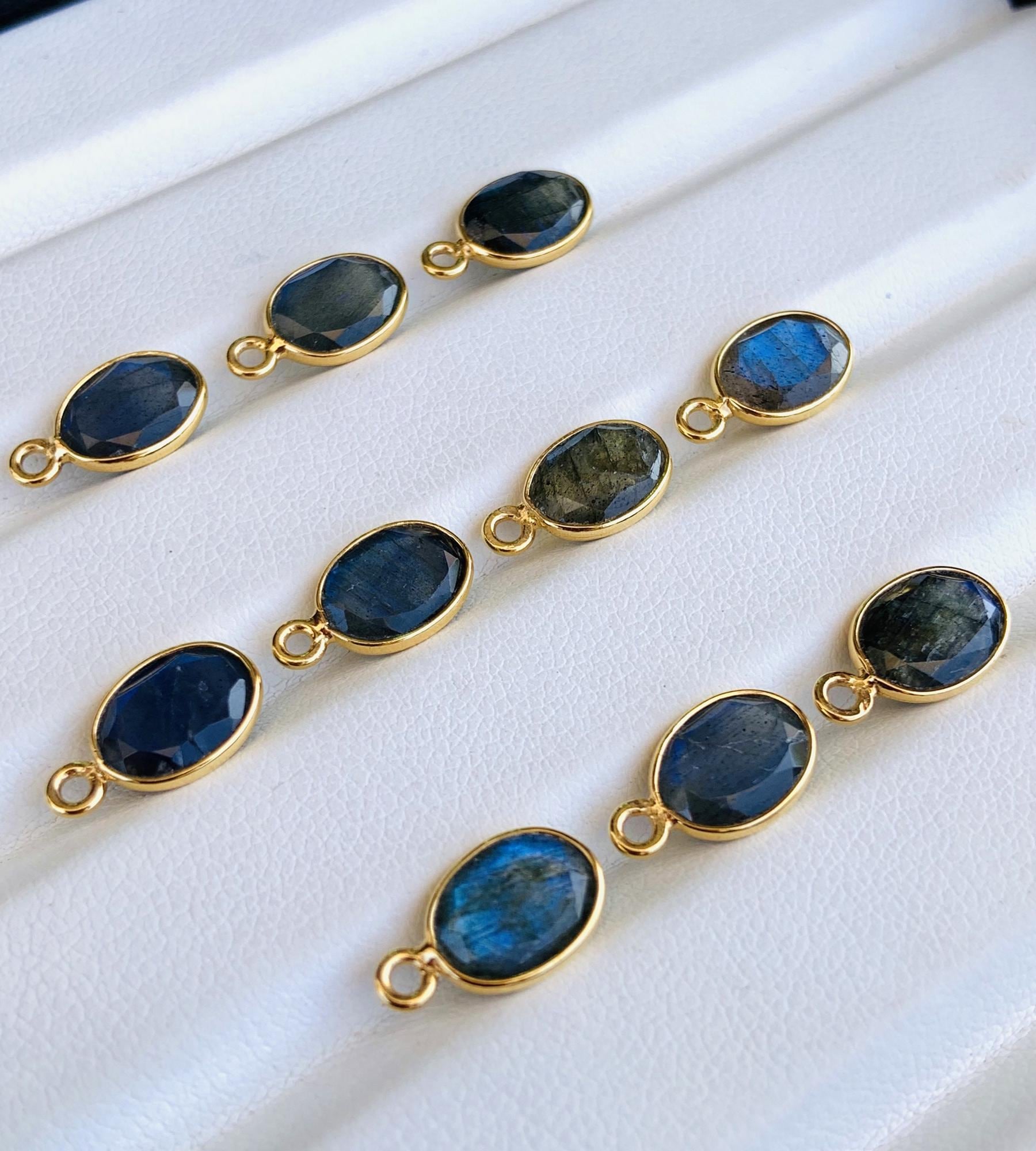 8x6 mm Faceted Labradorite Connectors ~ Oval Bezel Link ~ Silver & Gold Charm for Earrings, Bracelets, and Birthstone Jewelry Supplies - BeadsBoatInc