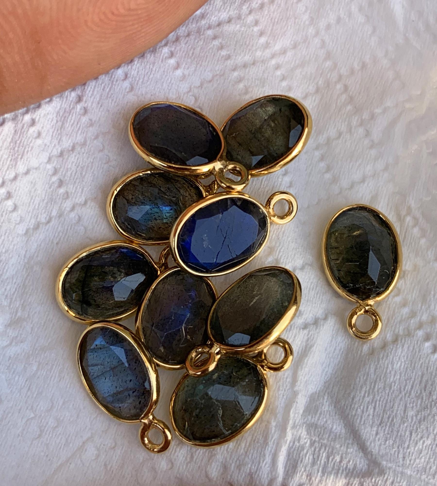 8x6 mm Faceted Labradorite Connectors ~ Oval Bezel Link ~ Silver & Gold Charm for Earrings, Bracelets, and Birthstone Jewelry Supplies - BeadsBoatInc