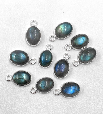 8x6 mm Labradorite Connectors ~ Oval Bezel Link ~ Silver & Gold Charm for Earrings, Bracelets, and Birthstone Jewelry Supplies - BeadsBoatInc