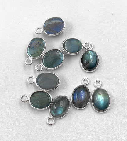8x6 mm Labradorite Connectors ~ Oval Bezel Link ~ Silver & Gold Charm for Earrings, Bracelets, and Birthstone Jewelry Supplies - BeadsBoatInc