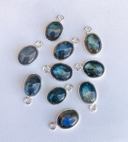 8x6 mm Labradorite Connectors ~ Oval Bezel Link ~ Silver & Gold Charm for Earrings, Bracelets, and Birthstone Jewelry Supplies - BeadsBoatInc