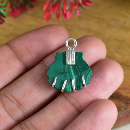Scallop Shell Malachite Pendant, Sterling Silver Pendant, Shell Pendant Jewelry Natural Malachite Pendant Unique Art Jewelry for Gift P-0001