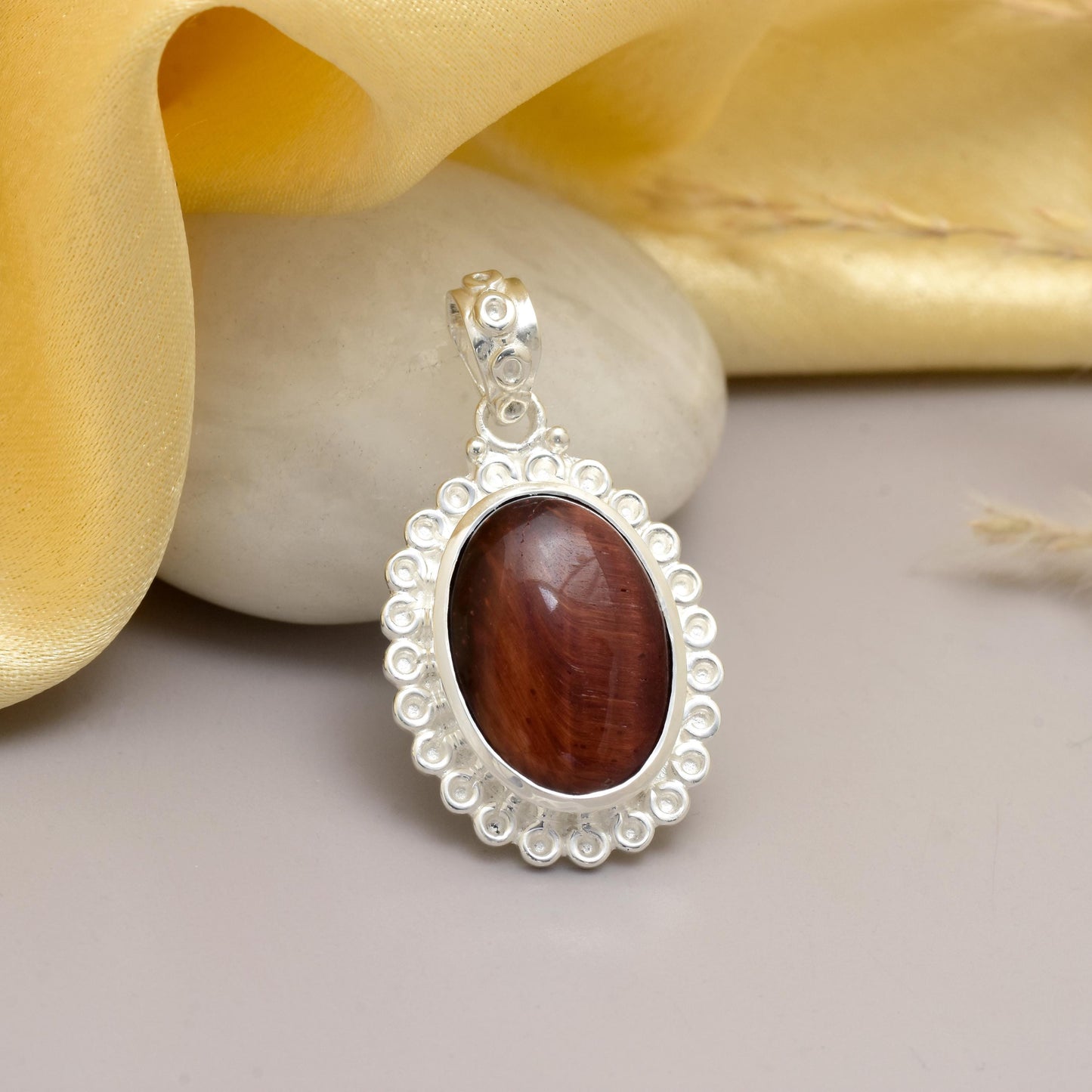 Tiger Eye 12x17mm Oval Pendant in 925 Silver Brown Gemstone Jewelry for Women