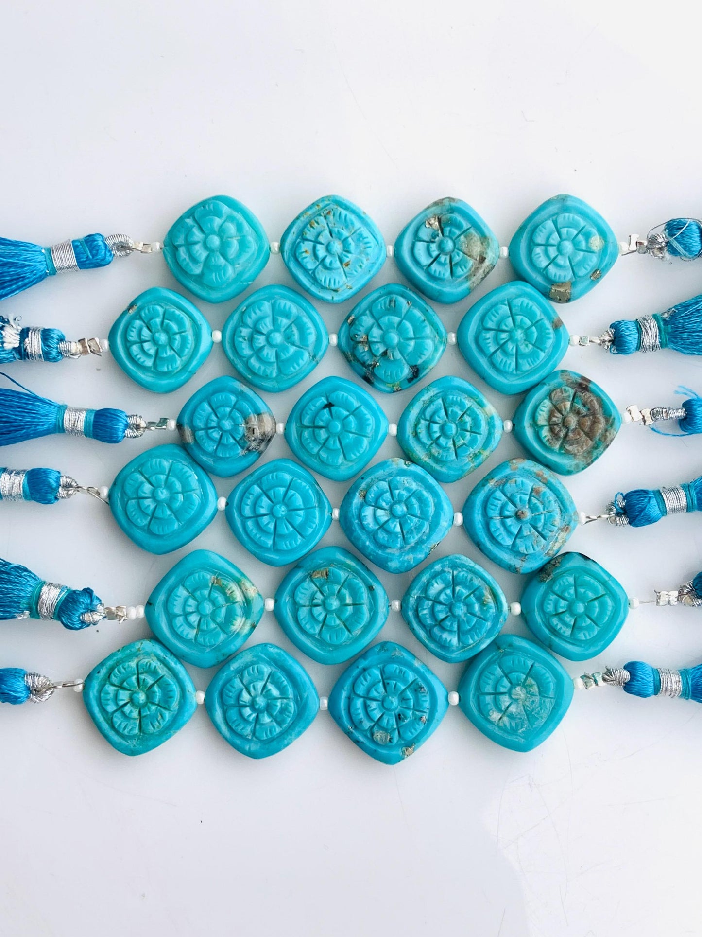 4 Pcs Arizona Turquoise Carved Flower Briolette Beads 15x15mm