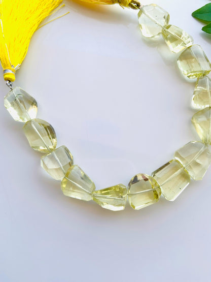 Natural Lemon Quartz Faceted tumble Gemstone beads Size 14x15mm to 16x15mm Lemon Quartz Nugget Shape Beads Center Drill Tumble Beads.