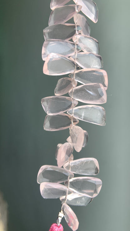 4 Inches Natural Rose Quartz Sail Crown Cut Gemstone Side drill Beads, Fancy shape Gemstone Briolette Size 8x16mm to 9x18mm gift for her