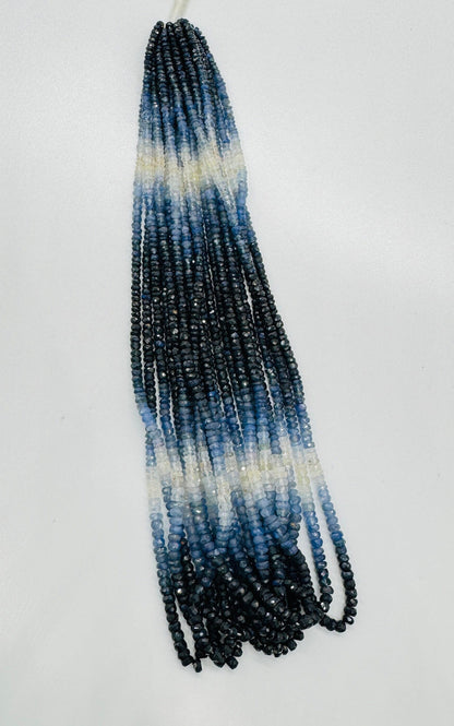 AAA Shaded Blue Sapphire Faceted Rondelle Beads | 3–4mm | 16″ Strand