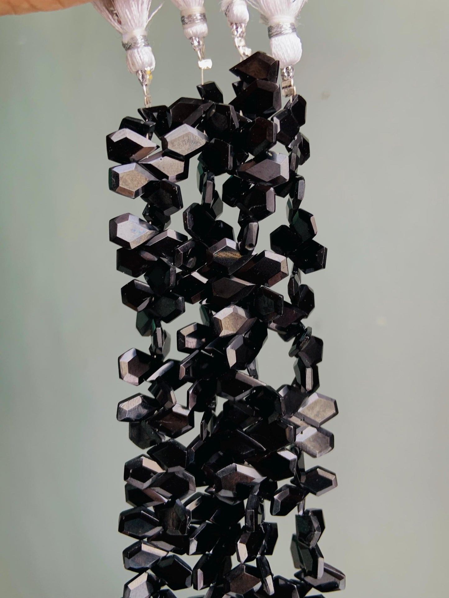 Natural Black Spinel Faceted Step Cut Nugget Beads