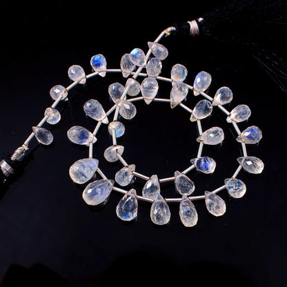 8x7-5x12mm White White Rainbow Gemstone, Natural Teardrop Beaded Necklace Gift For Her, Faceted White Rainbow Gemstone Necklace BBI946