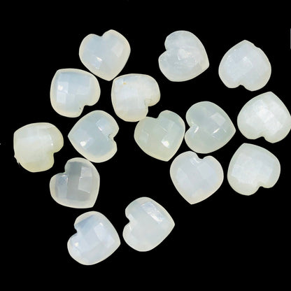 2 Pieces Natural White Moonstone Faceted Heart Shape Gemstone, Size 10mm, Hand Carved Briolette Beads, Loose Stone For Jewelry, SKU-BBI309