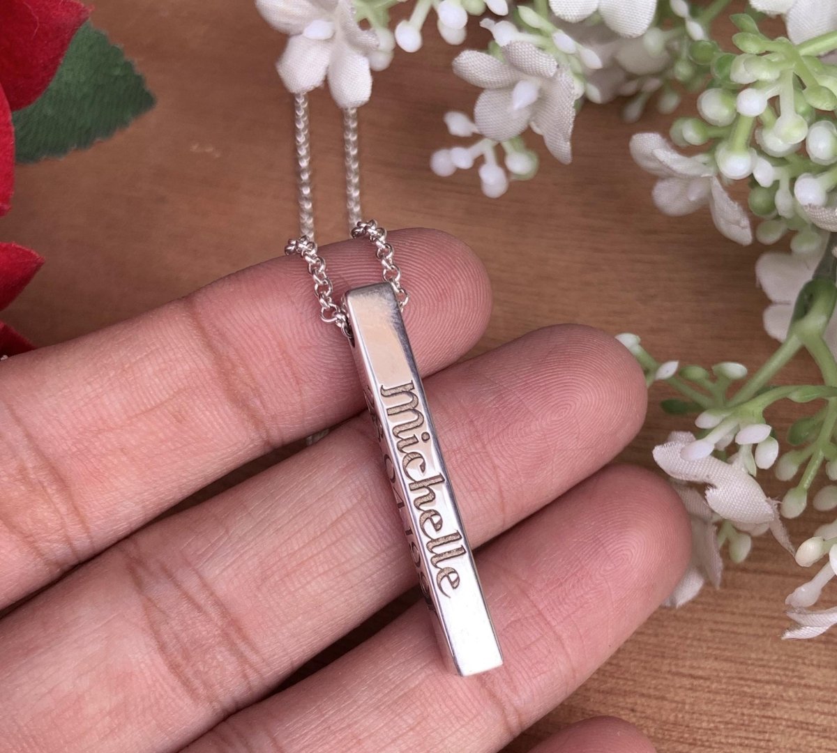 925 Silver Engraved Name Bar Necklace – Silver, Gold & Rose Gold - BeadsBoatInc