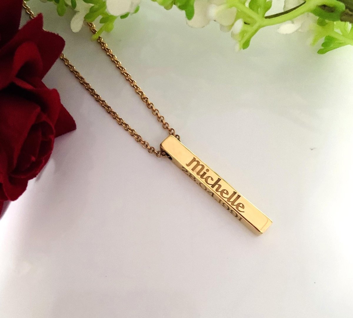 925 Silver Engraved Name Bar Necklace – Silver, Gold & Rose Gold - BeadsBoatInc