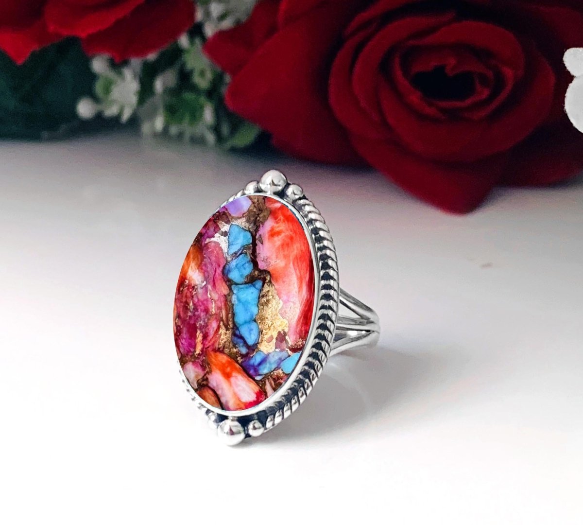 925 Silver Kingman Turquoise Ring – Statement Boho Jewelry - BeadsBoatInc