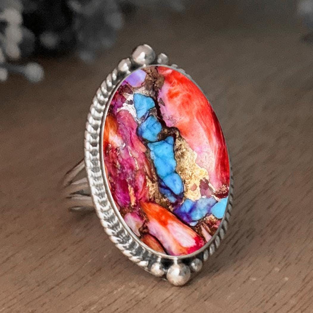 925 Silver Kingman Turquoise Ring – Statement Boho Jewelry - BeadsBoatInc