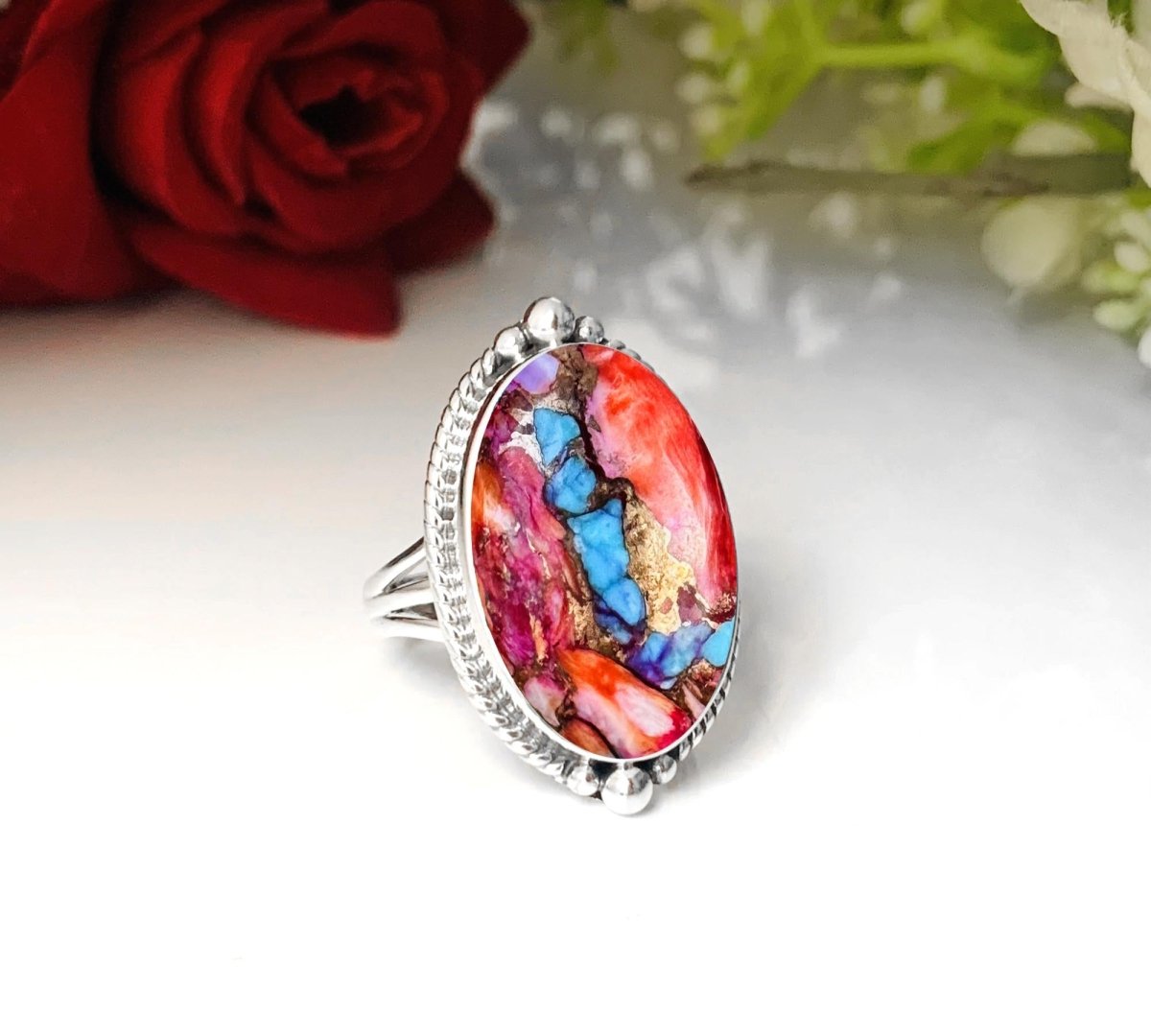 925 Silver Kingman Turquoise Ring – Statement Boho Jewelry - BeadsBoatInc