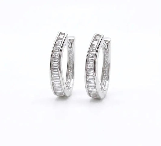 925 Sterling Silver Baguette Cubic Zircon Hoop Earrings - BeadsBoatInc