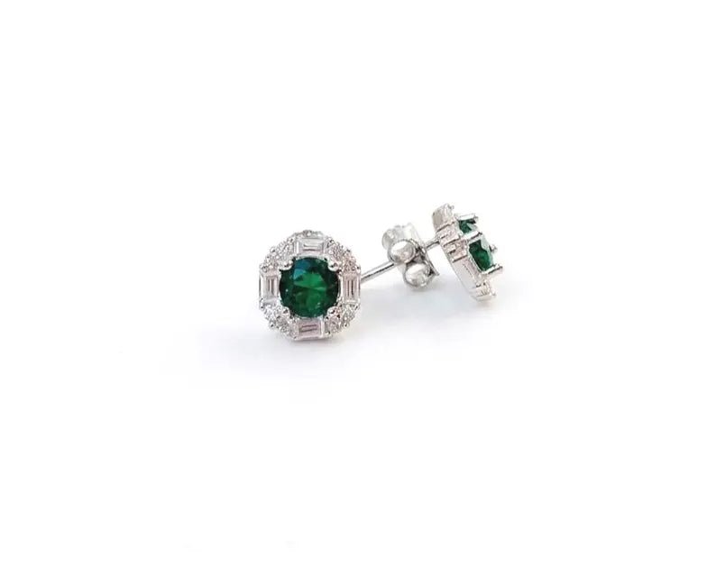 925 Sterling Silver Baguette & Round Cubic Zirconia Halo Earrings - BeadsBoatInc