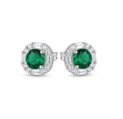 925 Sterling Silver Baguette & Round Cubic Zirconia Halo Earrings - BeadsBoatInc