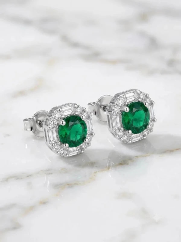 925 Sterling Silver Baguette & Round Cubic Zirconia Halo Earrings - BeadsBoatInc