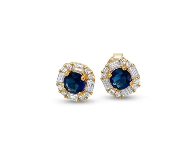 925 Sterling Silver Baguette & Round Cubic Zirconia Halo Earrings - BeadsBoatInc