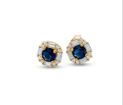 925 Sterling Silver Baguette & Round Cubic Zirconia Halo Earrings - BeadsBoatInc