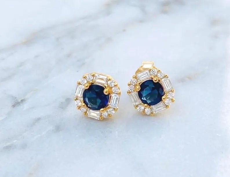 925 Sterling Silver Baguette & Round Cubic Zirconia Halo Earrings - BeadsBoatInc