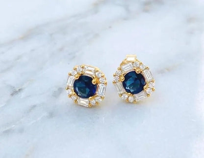 925 Sterling Silver Baguette & Round Cubic Zirconia Halo Earrings - BeadsBoatInc