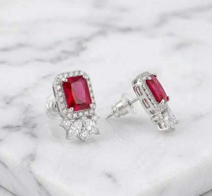 925 Sterling Silver Baguette & Round Cubic Zirconia Halo Stud Earrings - BeadsBoatInc