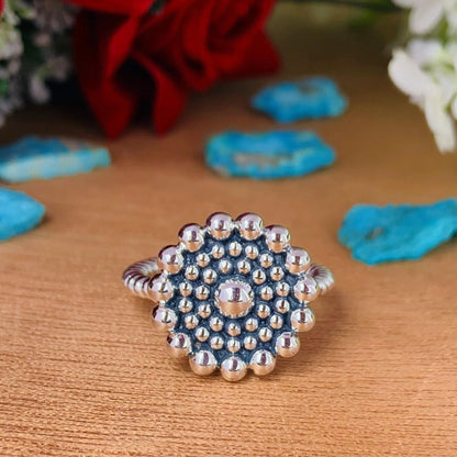 925 Sterling Silver Beaded Floral Statement Ring, Gift for Her - BeadsBoatInc