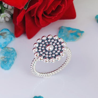 925 Sterling Silver Beaded Floral Statement Ring, Gift for Her - BeadsBoatInc