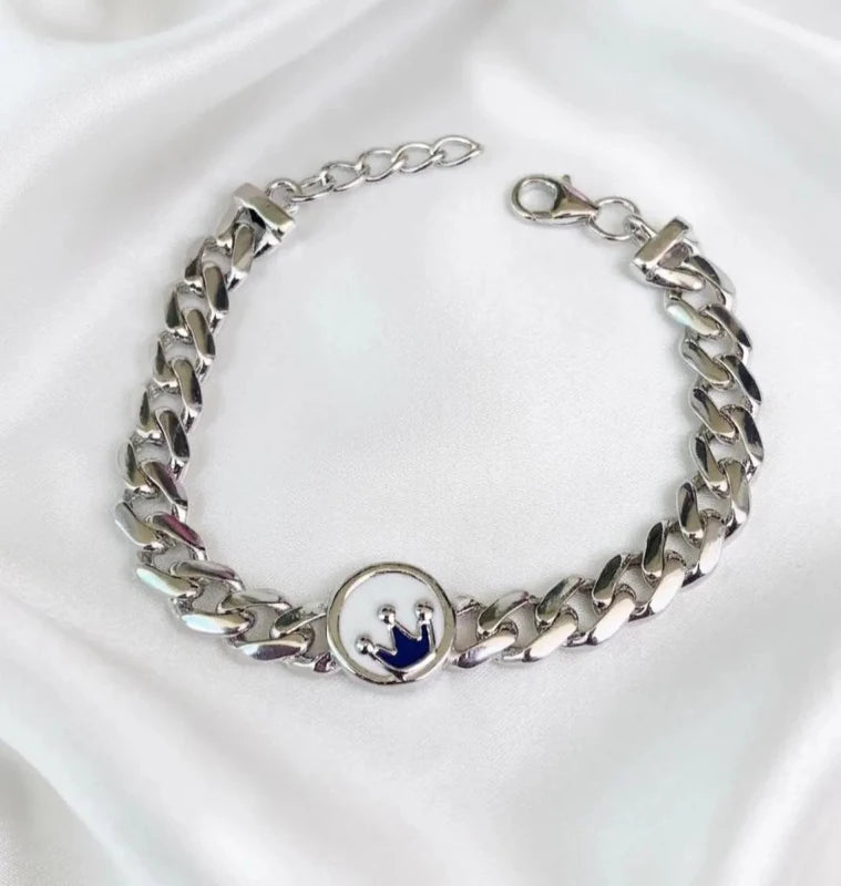 925 Sterling Silver Blue Enamel Flower Kids Bangle Bracelet - BeadsBoatInc