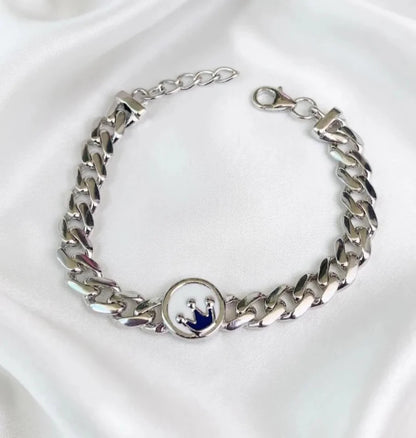 925 Sterling Silver Blue Enamel Flower Kids Bangle Bracelet - BeadsBoatInc