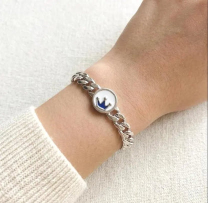 925 Sterling Silver Blue Enamel Flower Kids Bangle Bracelet - BeadsBoatInc