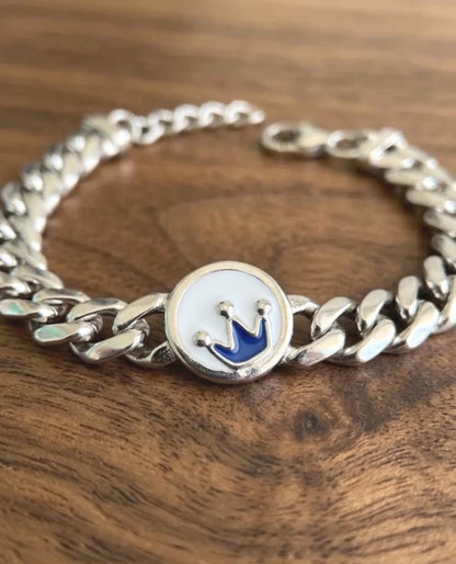 925 Sterling Silver Blue Enamel Flower Kids Bangle Bracelet - BeadsBoatInc