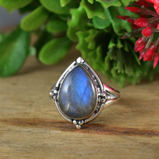 925 Sterling Silver Blue Labradorite Statement Ring - BeadsBoatInc
