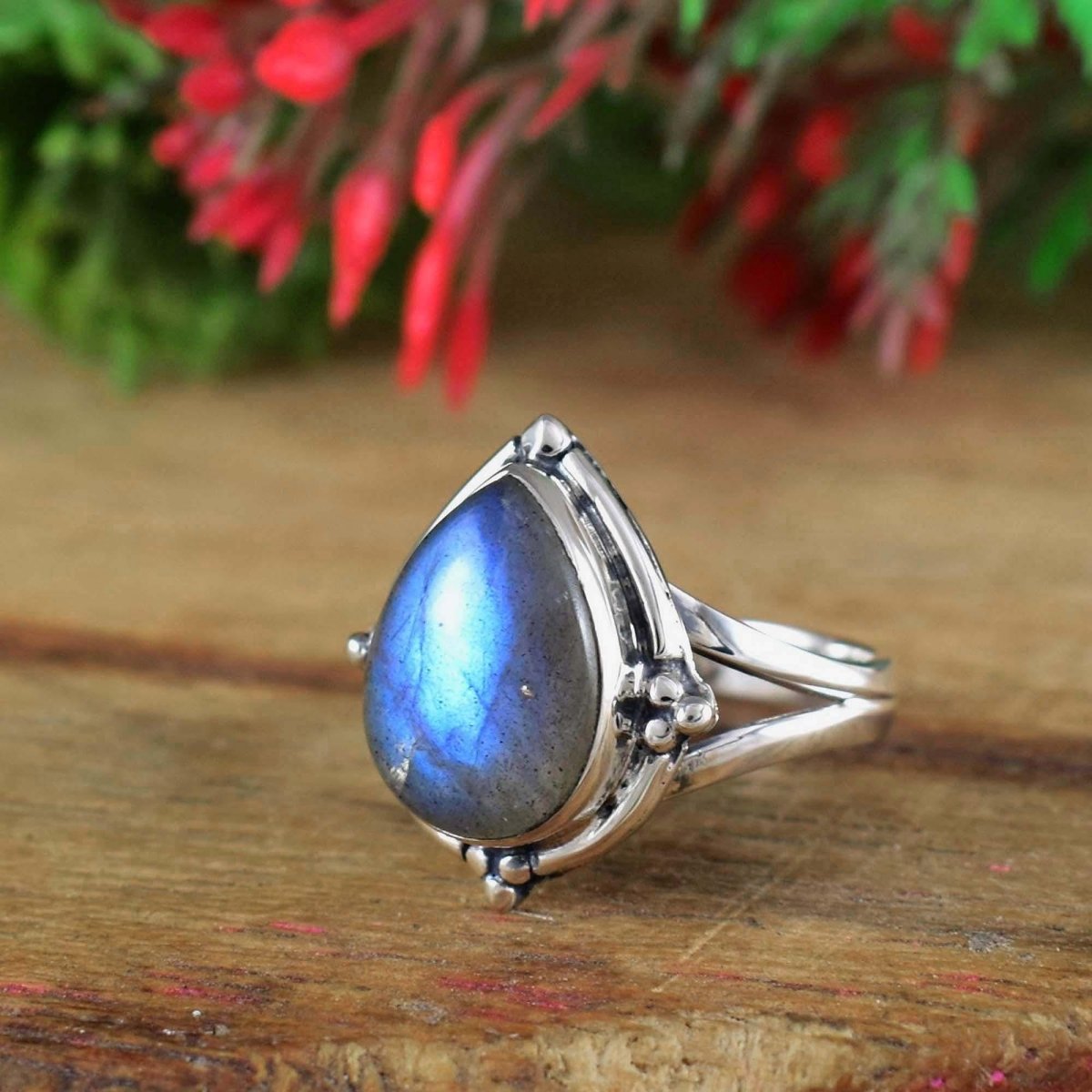 925 Sterling Silver Blue Labradorite Statement Ring - BeadsBoatInc