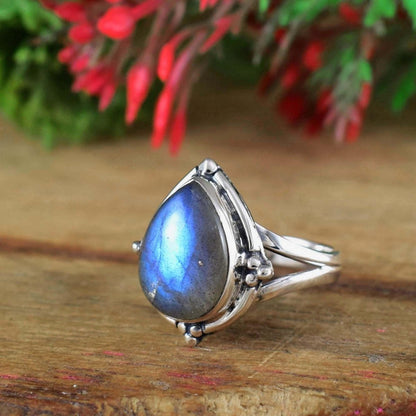 925 Sterling Silver Blue Labradorite Statement Ring - BeadsBoatInc