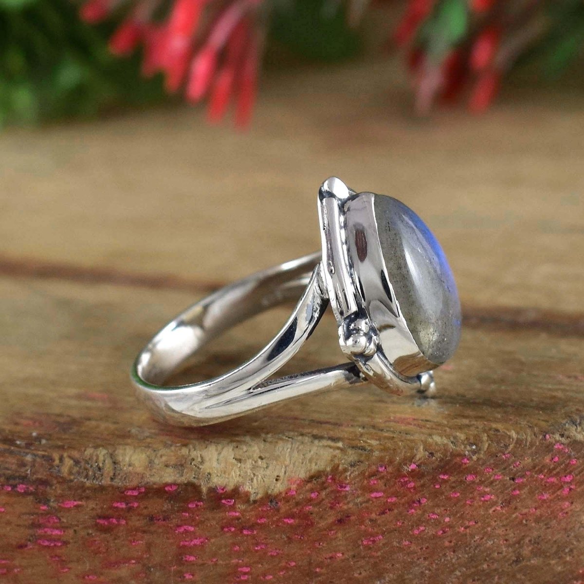 925 Sterling Silver Blue Labradorite Statement Ring - BeadsBoatInc
