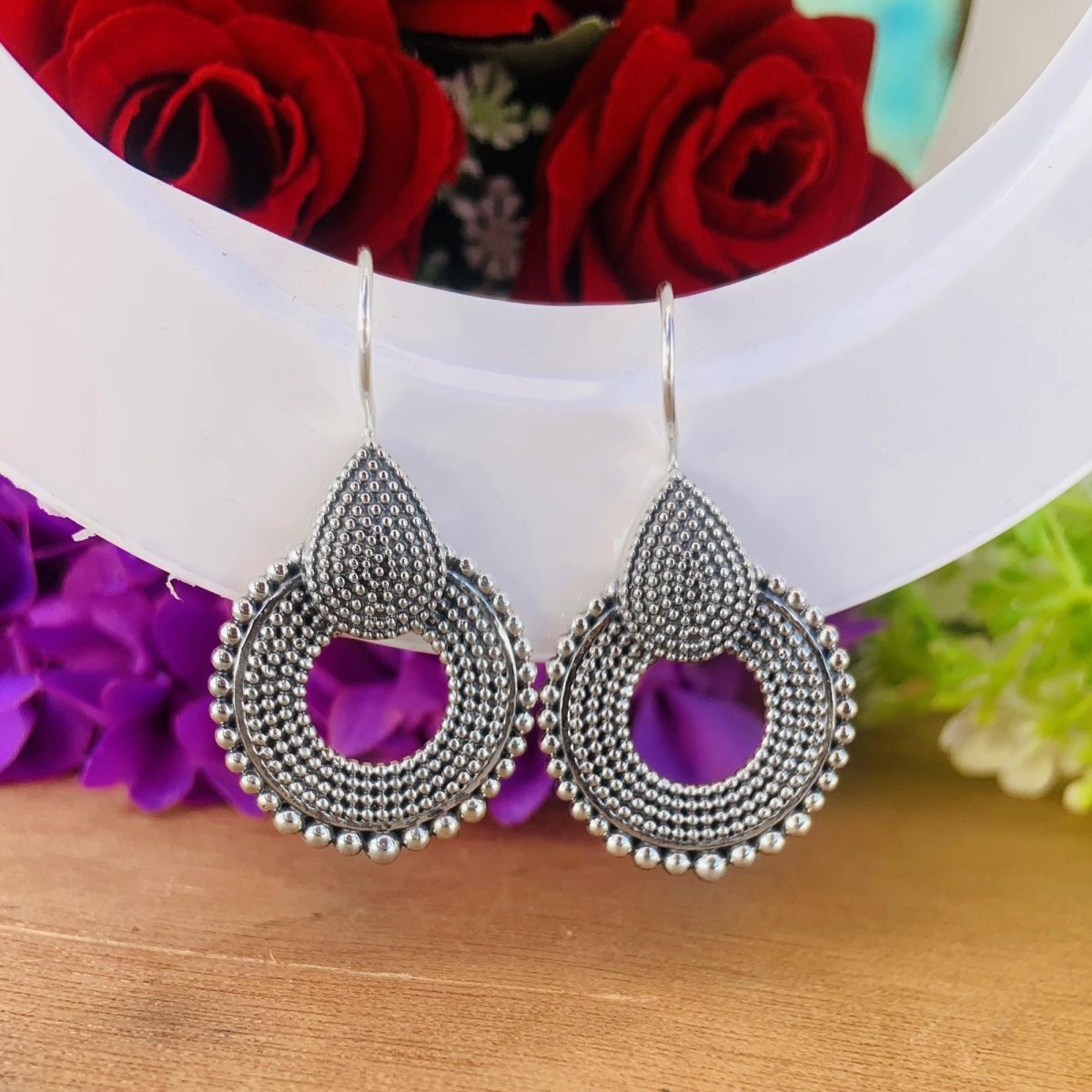 925 Sterling Silver Chakra Dangle Earrings - Vintage Boho Jewelry - BeadsBoatInc