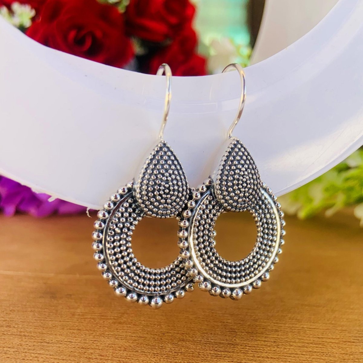 925 Sterling Silver Chakra Dangle Earrings - Vintage Boho Jewelry - BeadsBoatInc