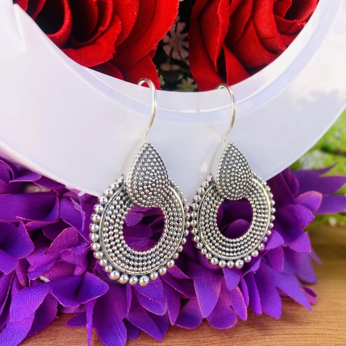 925 Sterling Silver Chakra Dangle Earrings - Vintage Boho Jewelry - BeadsBoatInc