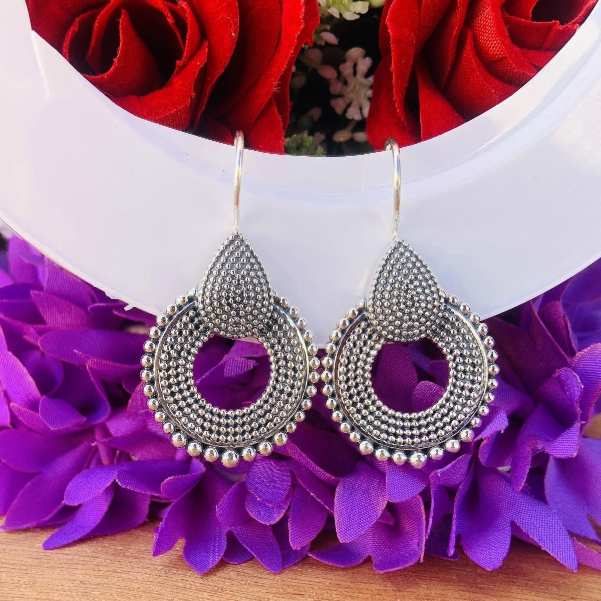 925 Sterling Silver Chakra Dangle Earrings - Vintage Boho Jewelry - BeadsBoatInc
