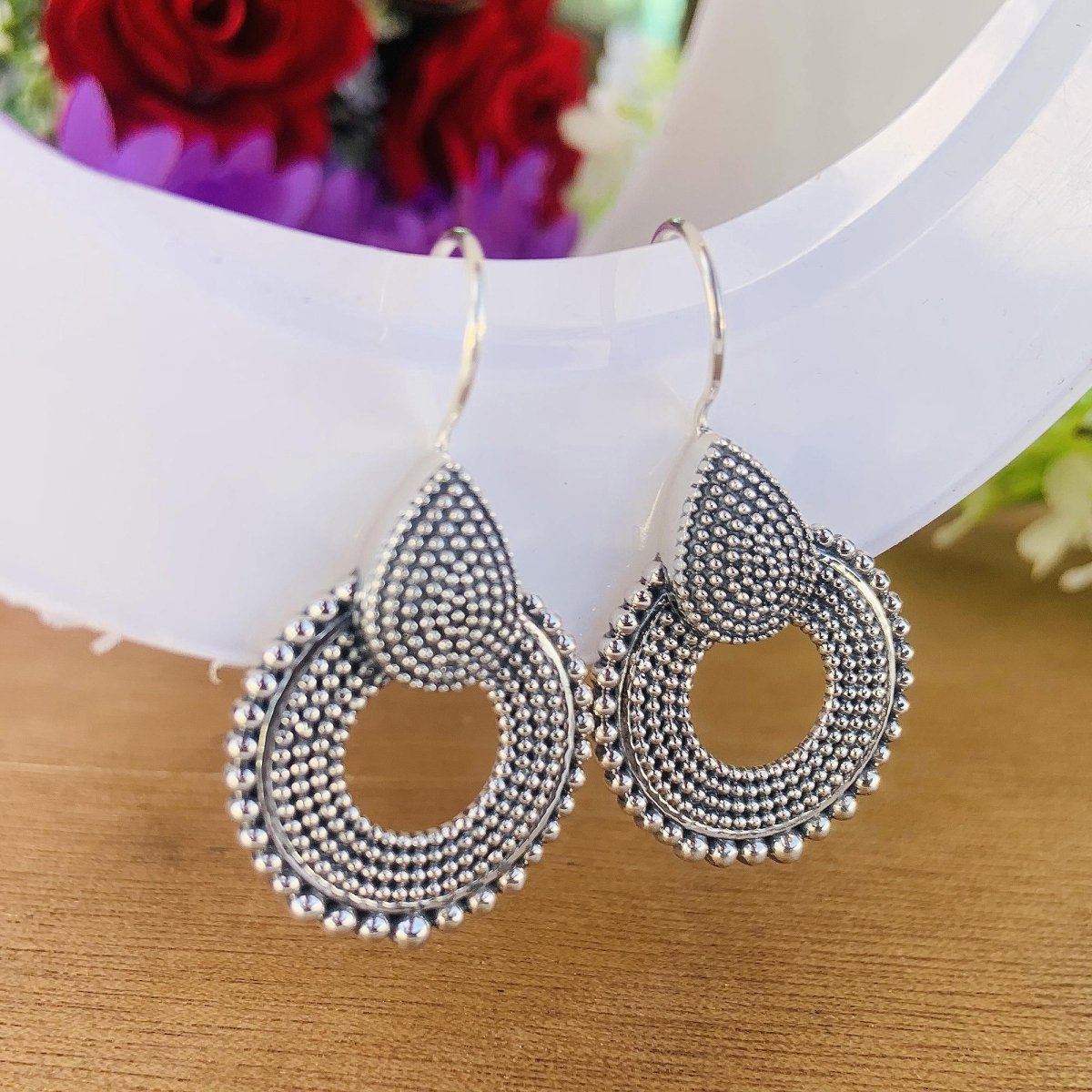 925 Sterling Silver Chakra Dangle Earrings - Vintage Boho Jewelry - BeadsBoatInc