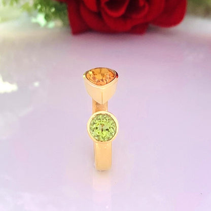 925 Sterling Silver Citrine & Peridot Gold Plated Adjustable Ring - BeadsBoatInc