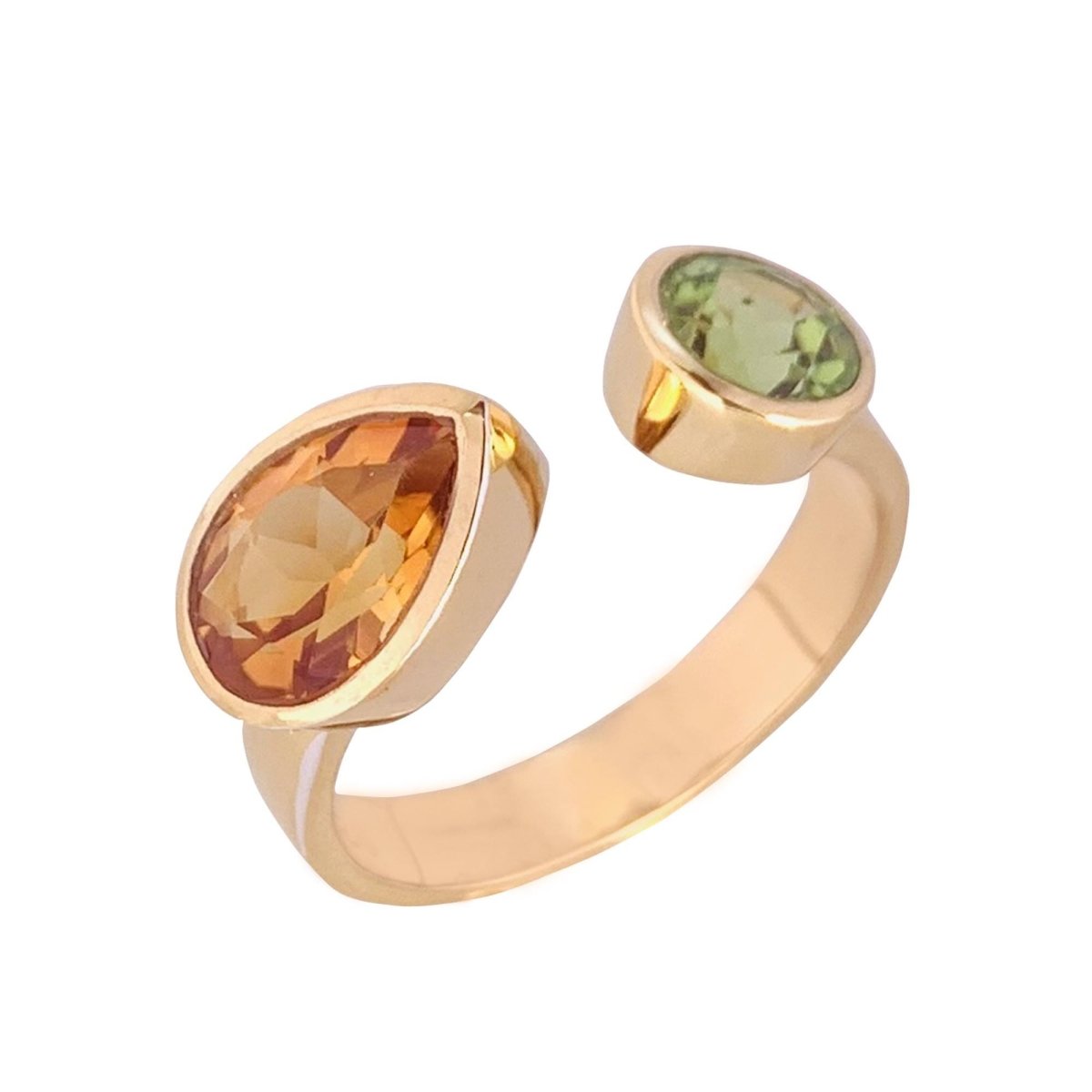 925 Sterling Silver Citrine & Peridot Gold Plated Adjustable Ring - BeadsBoatInc