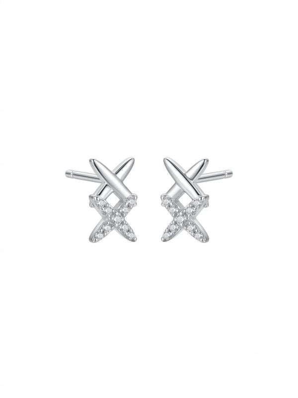 925 Sterling Silver Cubic Zircon X Shape Stud Earrings - BeadsBoatInc