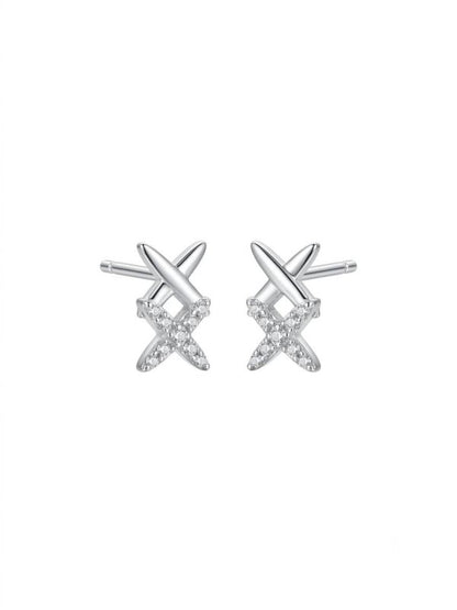 925 Sterling Silver Cubic Zircon X Shape Stud Earrings - BeadsBoatInc