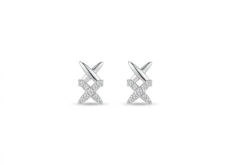 925 Sterling Silver Cubic Zircon X Shape Stud Earrings - BeadsBoatInc