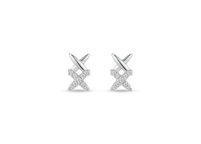 925 Sterling Silver Cubic Zircon X Shape Stud Earrings - BeadsBoatInc